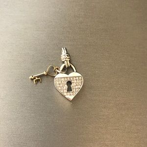 Sterling Silver Heart & 14k Gold Key Charm w/ 💎s!